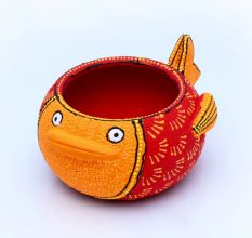 Handicraft Terracotta Modern Diya Fish Red / Tealight / Tlight Holder